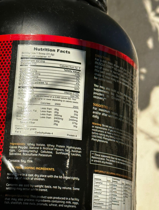 پروتئین وی ایزوله Muscle Core Nutrition ۲۴۰۲ گرم طعم شکلات. به شرط آزمایشگاه. صدرصد اورجینال